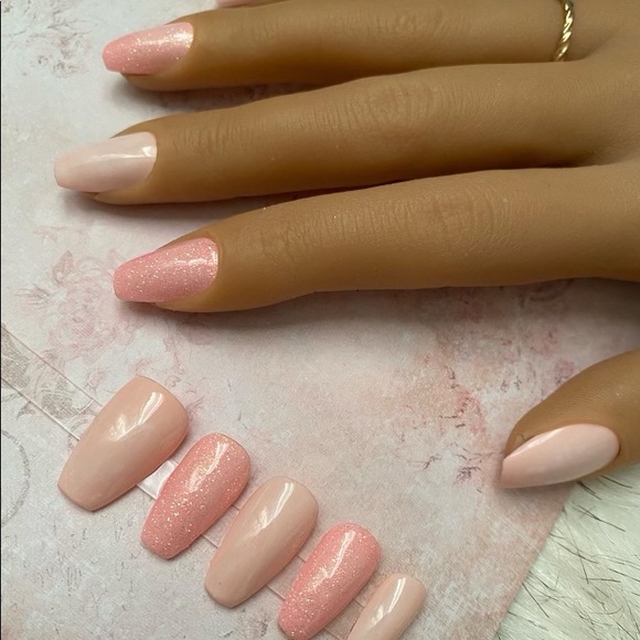 MODE CHANGE MARBLE PRESS ON NAILS PINK NUDE NEUTRAL SAKURA SHORT COFFIN SET SZ M - Picture 10 of 14